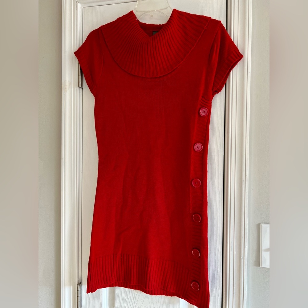 Dots Red Short Sleeve Sweater Dress, Size M